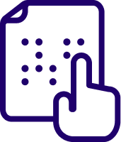 Icon of a hand touching a Braille document, symbolizing accessibility for the visually impaired.
